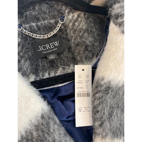 NWT J. Crew Sold Out Relaxed Topcoat Italian Brushed Buffalo Ccheck Size XL - Picture 9 of 9